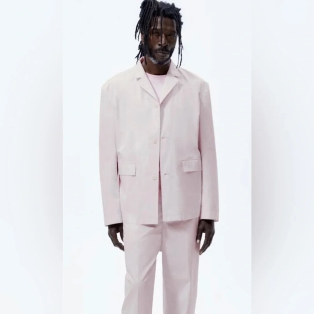NEW Zara Mens Pastel Pink Poplin Suit Jacket
